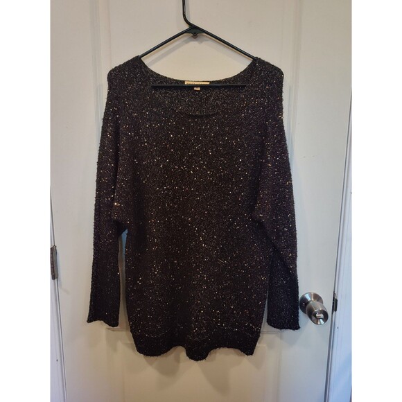Women's Mesh and Lace Oversized Shimmer Sweater Small Black Gold - Picture 2 of 5